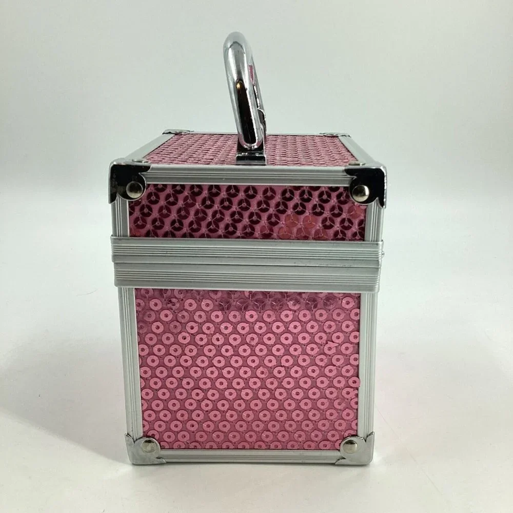 Caboodles Mini Pink Sequin Makeup Case Organizer 2012 Sparkle Silver